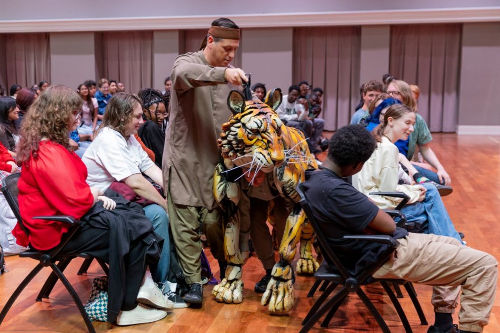 Life-size Bengal tiger puppet Richard Parker from Life of Pi at Bass Performance Hall